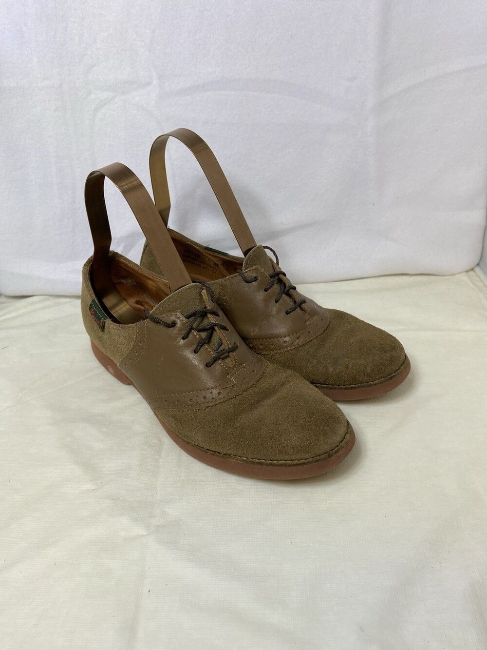 GH Bass Mens Saddle Oxford Size 8 Tan Camel Suede Leather Gum Sole Casual Shoe